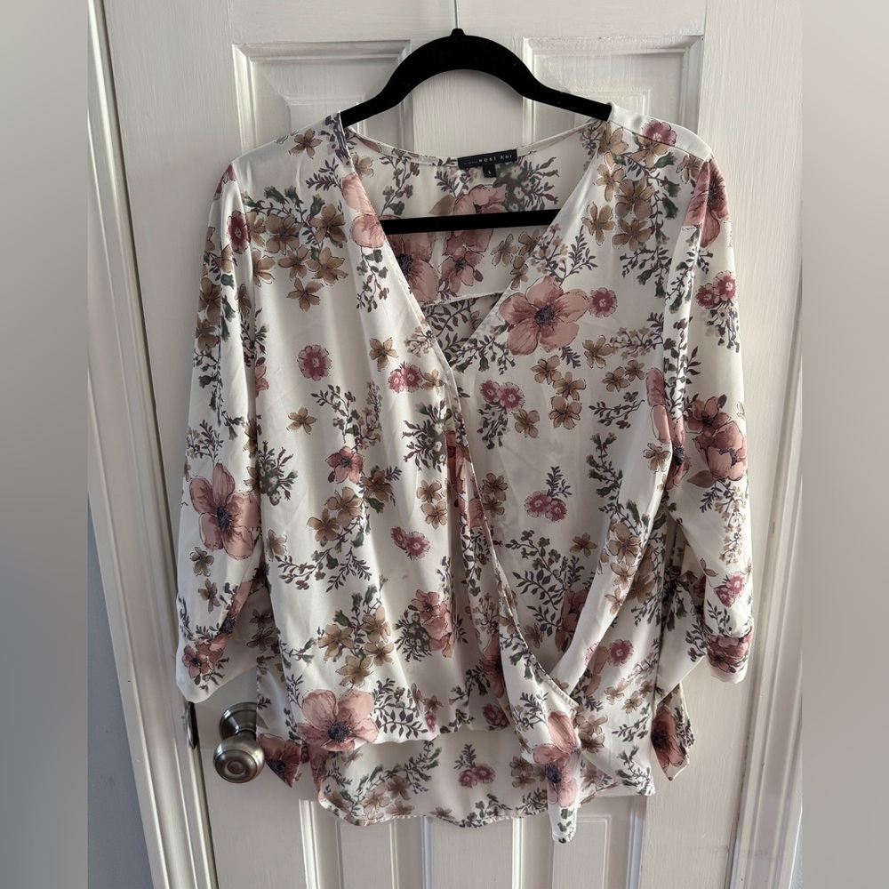 Allan Surplice Tie Sleeve High Low Blouse